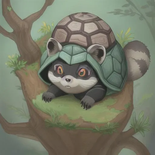 Prompt: racoon turtle hybrid cute
