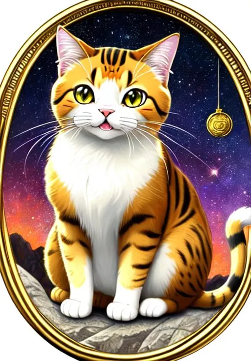 Prompt: UHD, , 8k,  oil painting, Anime,  Very detailed, zoomed out view of character, HD, High Quality, Anime, Pokemon, Meowth is a small creme-colored feline Pokémon with cream-colored fur Its ovoid head features four prominent whiskers wide eyes with slit pupils two pointed teeth in the upper jaw and a small gold koban coin sticking out of its forehead. Its ears are black with brown interiors and are flanked with an additional pair of long whiskers. Meowth is a quadruped with the ability to walk on its hind legs; while the games almost always depict Meowth on two legs, the anime states that Meowth normally walks on all fours. It can freely manipulate its claws, retracting them when it wants to move silently. The tip of its tail curls tightly.

Meowth is attracted to round and shiny objects and has the unique ability to produce coins using its signature move, Pay Day. Meowth and its evolved forms are the only known Pokémon capable of learning the move Pay Day by leveling up. Being nocturnal, it is known to wander about city streets at night and pick up anything that sparkles, including loose change. Upon finding a sparkling object, its eyes will glitter and the coin on its forehead will shine brightly. It shares this intrigue with Murkrow, with whom it often fights with for objects and prey. Meowth is a playful but fickle Pokémon with the capacity for human-like intelligence, with at least one member of the species teaching itself how to speak. Meowth tends to live in urban areas.

Pokémon by Frank Frazetta