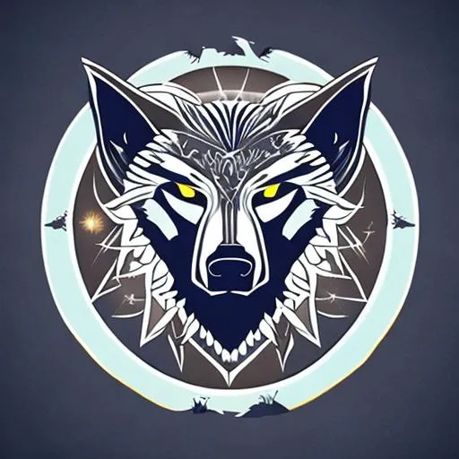 Prompt:  vector wolf head with sun and moon, symmetrical, viking, 