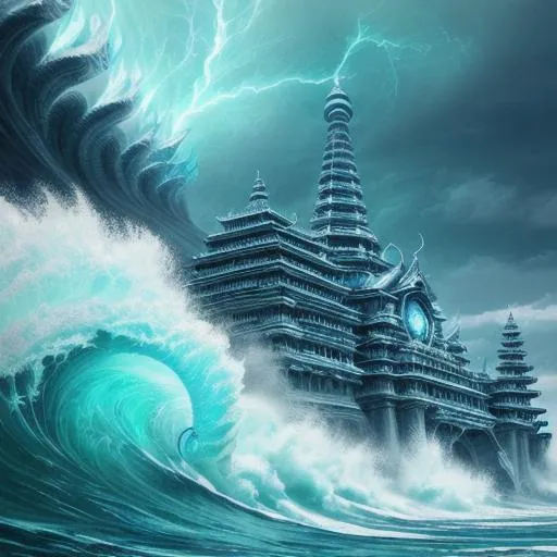 Prompt: Angry gigantic god Shiva breaching raging tsunami waters, gleaming eyes, trishula weapon in right hand, fantasy art 4K, digital HD painting, digital illustration, extreme detail, digital art, ultra hd, vintage photography, beautiful, God aesthetic, retro vintage style, hd photography, hyperrealism, extreme long shot, telephoto lens, motion blur, wide angle lens, deep depth of field, warm, Symmetrical, Good Lighting, Reflective Eyes, HD Render, Unreal Engine Cinematic Smooth, Intricate Detail, Unreal Engine, Destructive, Hindu Aesthetic, video game aesthetic