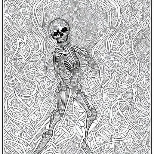 Prompt: coloring page for adults,
 skeleton dance
, white background, clean line art, fine line art, --ar 2:3