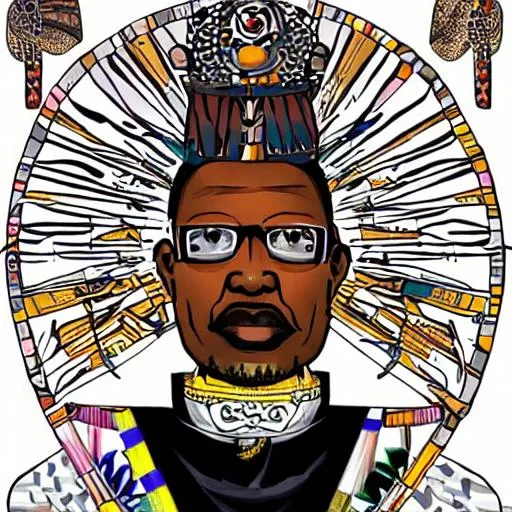 Prompt: The Grand Mobobo, Tarnished Black Pastor, Greedy Eyes, Falcon of Whale O.C.E.A.N, African Ruler of Email