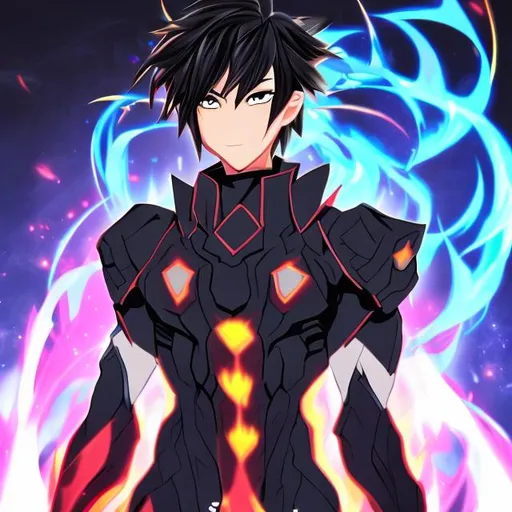 Prompt:  anime character with background black fire