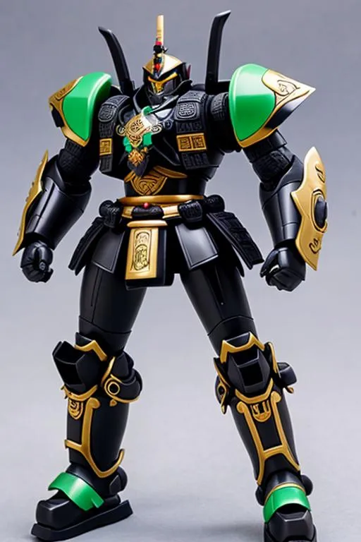 Prompt: Samurai Mech, detailed, black and jade colours