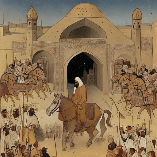 Prompt: Imam ali carrying the gate of khaybar