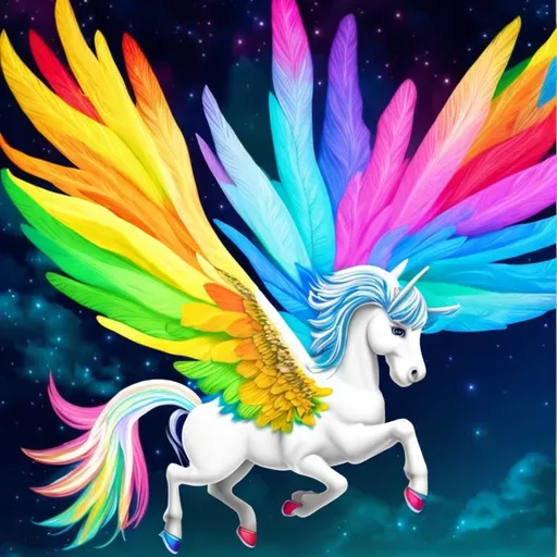 Prompt: colourful Pegasus with rainbow colourful wings 