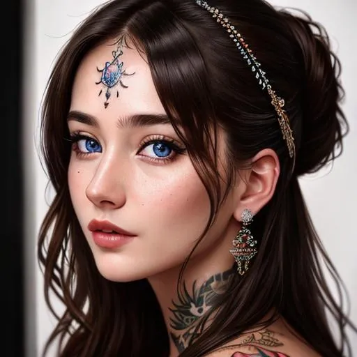 Prompt: (masterpiece) (hyper realistic) (8K) (detailed photography) instagram able, centered, extremely detailed face, extremely detailed eyes, extremely detailed clothes, an artist, show me a woman draw style, tattoo art, clear face, crystal clear eyes, canvas.