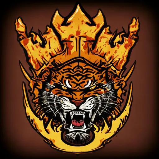 Prompt: Logo Cartoon King Tiger Blood Dark Terror crown