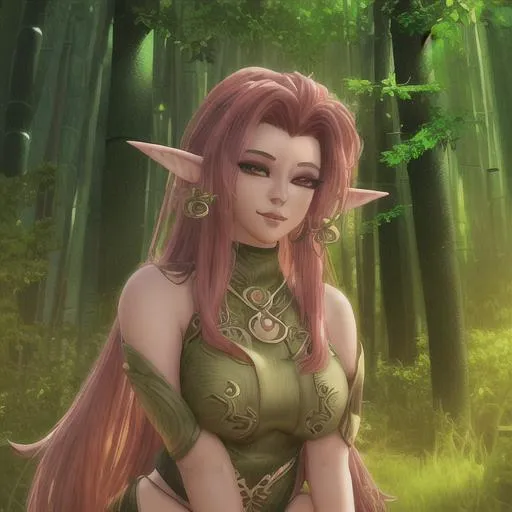 Prompt: Render 4k, high born, attractive female Teifling, bamboo forest background.