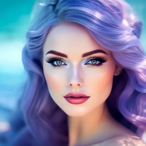 Prompt: a beautiful mermaid with pale skin and orange hair  and lips, 4k,  facial closeup



