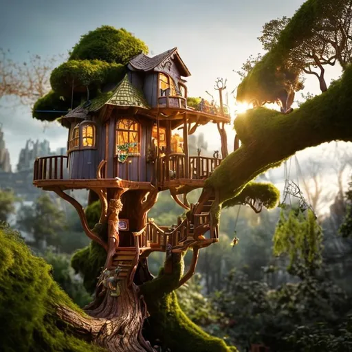 Prompt: Step into a world of enchantment with our captivating tree house, imagined and designed entirely by kids. This miniature wonder suspended among the branches brings their wildest dreams to life.  From tiny rope bridges to secret hideaways, this extraordinary tree house invites little adventurers to explore a realm of imagination, suspended high above the ground. Embrace the joy of childhood as you witness their imaginative creations come alive in this charming, kid-scale tree house nestled among the trees.an architecturale simple design , 4k, hight detailed 





