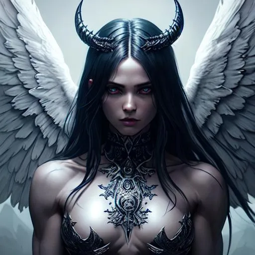 Prompt: a angel and a demon, skinny fit body, moody colors, digital illustration, (color accents), concept art, highly detailed, intricate detailed, symmetrical, perfect composition, sharp focus, octane render, 8k, trending on artstation, sharp focus, studio photo, intricate details, highly detailed, by greg rutkowski, trending on artstation, sharp focus, studio photo, intricate details, highly detailed, by greg rutkowski