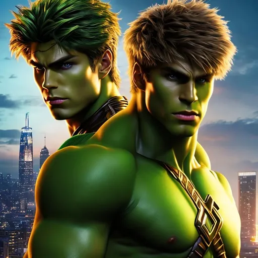 Prompt: High resolution hyperrealistic image of young avenger hulkling merged with marvel boy noh-varr, symmetrical detailed photorealistic, highly detailed, cinematic, uhd, hdr, 64k