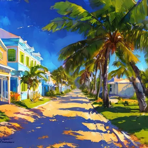 Prompt: A colorful, keywest florida landscape in the style of peder mork monsted