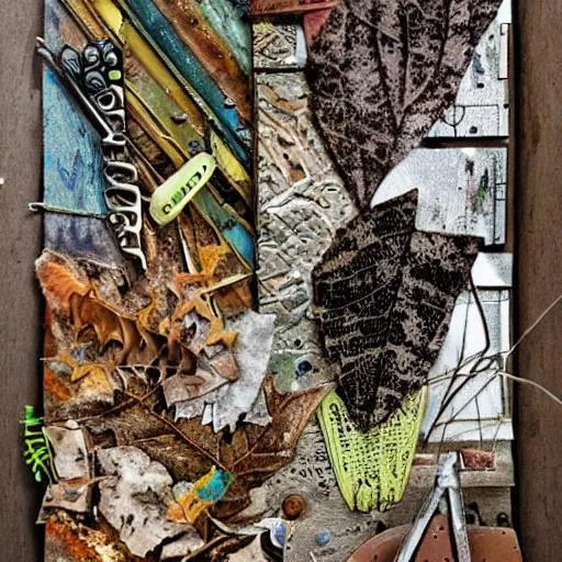 Prompt: Create a mixed media piece that combines elements of nature with technology. Use a variety of materials, such as paint, ink, and digital tools, to create a dynamic and visually engaging piece. Incorporate natural textures and patterns, such as leaves, bark, or stones, with technological motifs, such as circuit boards, wires, or geometric shapes. Consider using a complementary color palette to enhance the contrast between the organic and digital elements. The final piece should be eye-catching and appeal to those who appreciate the beauty of both nature and technology.