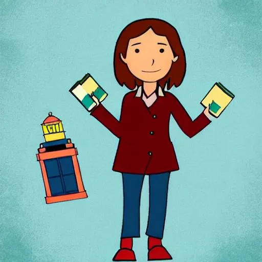 Prompt: Doctor Who Assistant girl cartoon holding books