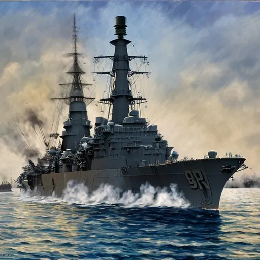 Prompt: Battleship 1914 in Acrylic