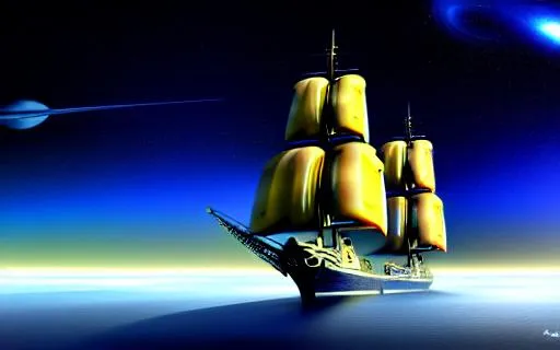 Prompt: British Galleon sailing through space dust in galaxy dust,stars,concept,illustration,UHD,Realistic