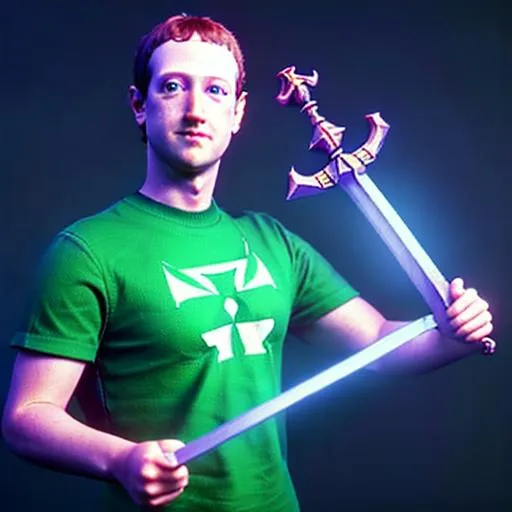 Prompt: 1998 retro Video game Box art 3D render portrait of ((Mark Zuckerberg)) cosplaying as Link holding a master sword and wearing a green link outfit from The Legend of Zelda: Orcarina of Time (1998) for Nintendo 64