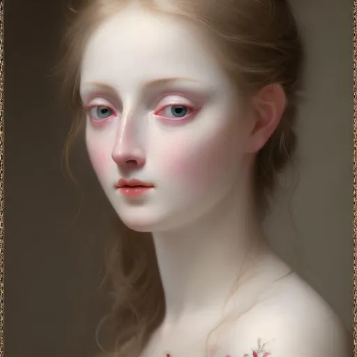 Portrait of a woman in 1860, porcelain skin, hand in... | OpenArt