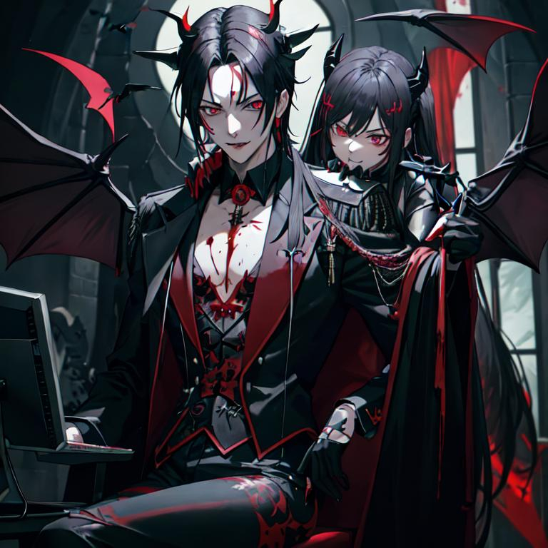 😈 👿 💀☠️ , anime german vampire with dove on his s...