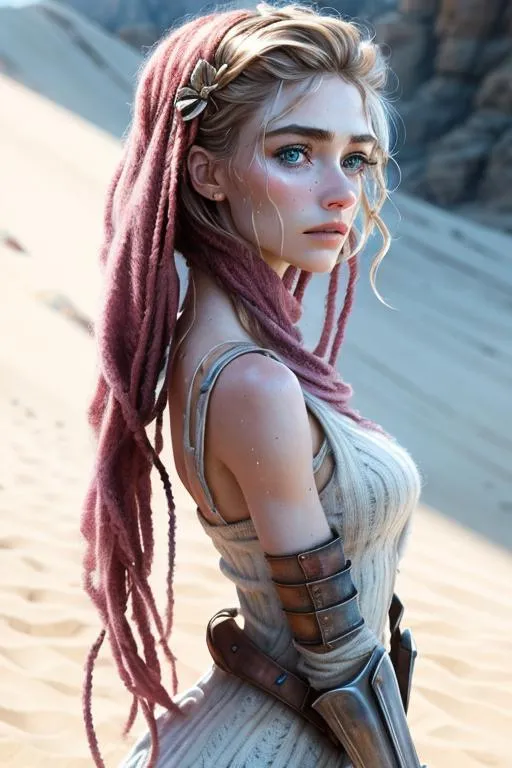 Prompt:  madmax, All wool, Imogen poots   , 
Beautiful ethereal woman. color scheme of tuquoise and red. facial closeup













 hyper realistic, beautiful  realistic, look like
, almost nothing, skin highlights, hair highlights, ((perfect sweaty)), blushing, movie scene,  wonderful face, very detailed face, extremely detailed face, highly detailed face, soft, 
perfect face, perfect eyes, perfect teeth, perfect body, perfect anatomy, beautiful body, {{full body}}, photorealistic, masterpiece, cinematic, 16k artistic photography, epic, drama, , beauty, 
cinematic lighting, dramatic lighting, insanely detailed, soft natural volumetric cinematic lighting, award-winning photography, rendering, hd, high definition, 
highly detailed, 