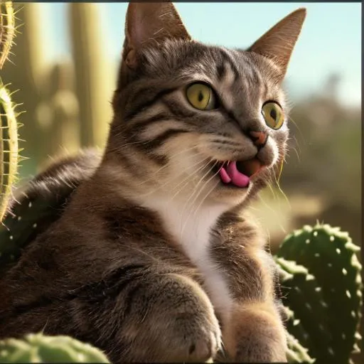 Prompt: cat eating cactus