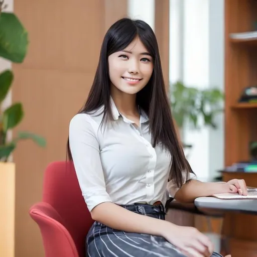 Prompt: A asian ai college girl sitting a chair with a beautiful face