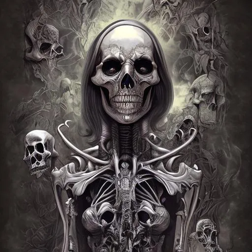 Prompt: necromancer, female, skeletons, high-quality, detailed, masterpiece