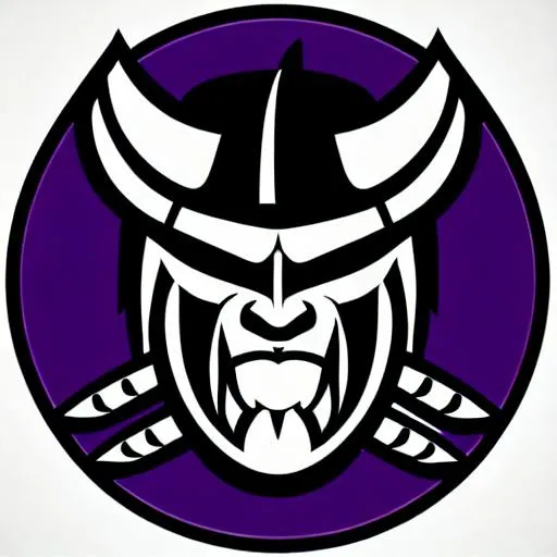 Prompt: 2d ferocious {head of fighting viking in purple and black colors}, vector illustration, angry eyes, hockey team emblem logo, 2d flat, centered