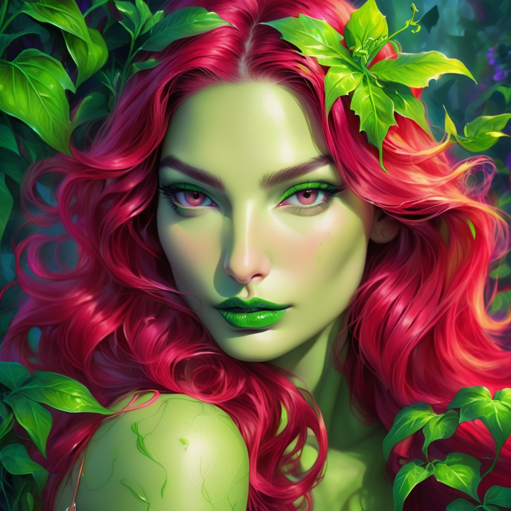 Lily Aldridge portrait, poison ivy, digital paintin...