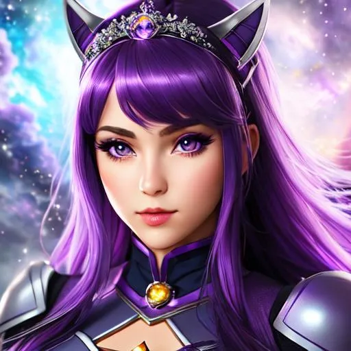 Prompt: beautiful girl, superhero purple costume, purple iris, purple hair, in the space, princess headband, attracting and object with telekinesis oil painting, UHD, 8k, Very detailed, cinematic, realistic, photoreal, trending on artstation, sharp focus, studio photo, intricate details, full body, 