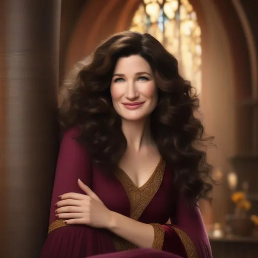 Prompt: kathryn hahn as young mother gothel in tangled with black curly hair