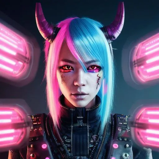 Custom Digital Art, Cyberpunk, Anime Girl. Horns, Demon