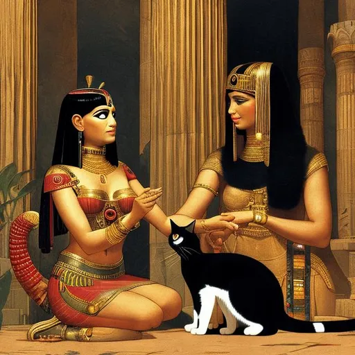 Prompt: Cleopatra paying with a cat