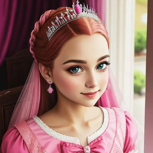 Prompt:  princess wearing pink, facial closeup
