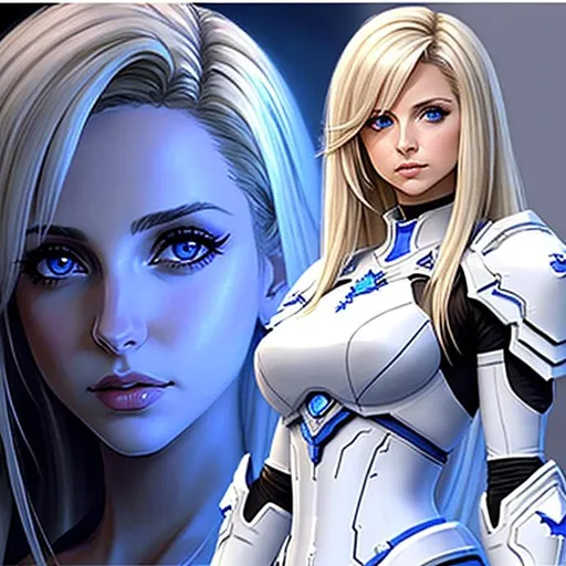 Prompt: {Concept sheet}Sarah Michelle Gellar, 26 years old,  in village, White demon mech suit from FFVI, parted bangs, blonde hair with highlights, blue eyes, ethereal, jewelry set balayage wild hair,{Concept sheet} royal vibe, highly detailed, digital painting, Trending on artstation ,tan skin, HD quality, Big Eyes,artgerm, by Ilya Kuvshinov 