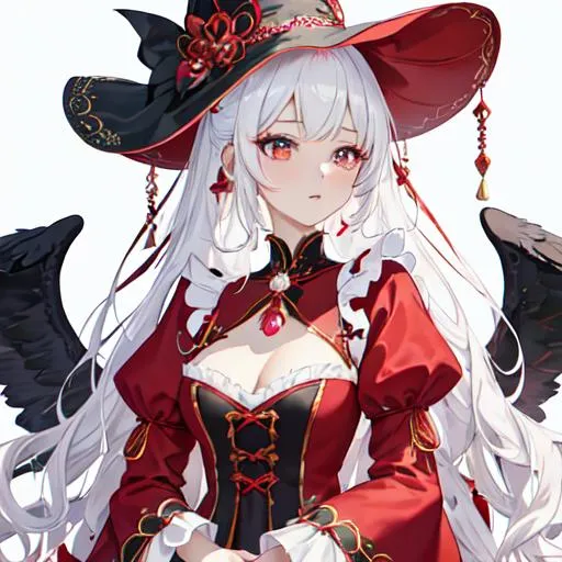 Prompt: {"prompt": "Excellent professional portrait of ultra cute kawaii moe kawaii gorgeous bishoujo 1girl wearing elaborately embroidered  red dress with fluttery frills and aesthetic lace and (many jewelry accessories) ,Generate an artwork of an adult female witch with red clothes and a hat, whole body, perfect symmetrical pretty face with pretty lively eyes and white marble glowing skin and blush cheeks and cleavage!!!!! ,backlighting bokeh on the palace with blue flowers,HQ highres, a witch who uses red fire, Upper chest exposed, showing one's legs", "negative_prompt": "bad anatomy disfigured mutated, oriental style
