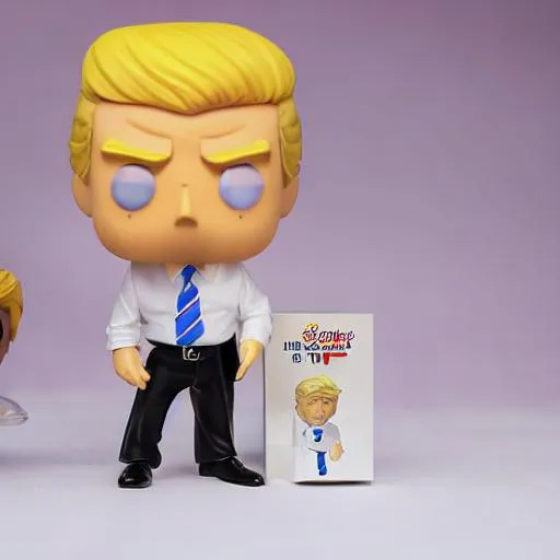 Prompt:  Funko pop donald Trump figurine, giving g the peace sign made of
plastic, product studio shot, on a white background, diffused
lighting, centered.

