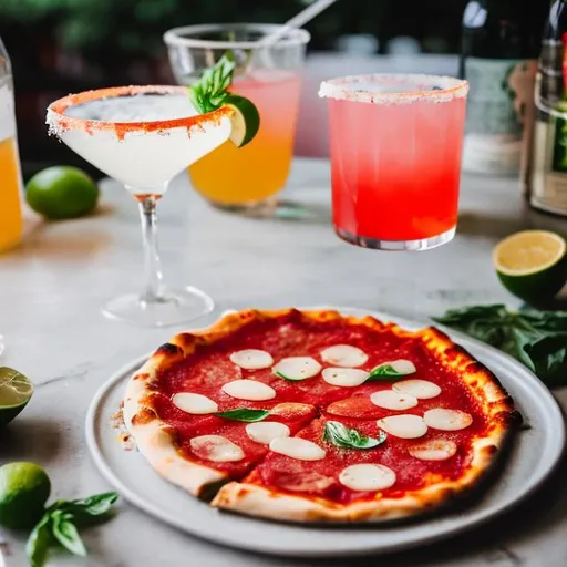 Margherita pizza plain and margarita cocktail white,... OpenArt