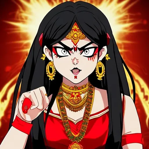Prompt: Kali mata in anger version, shoing her toungue in anime version
