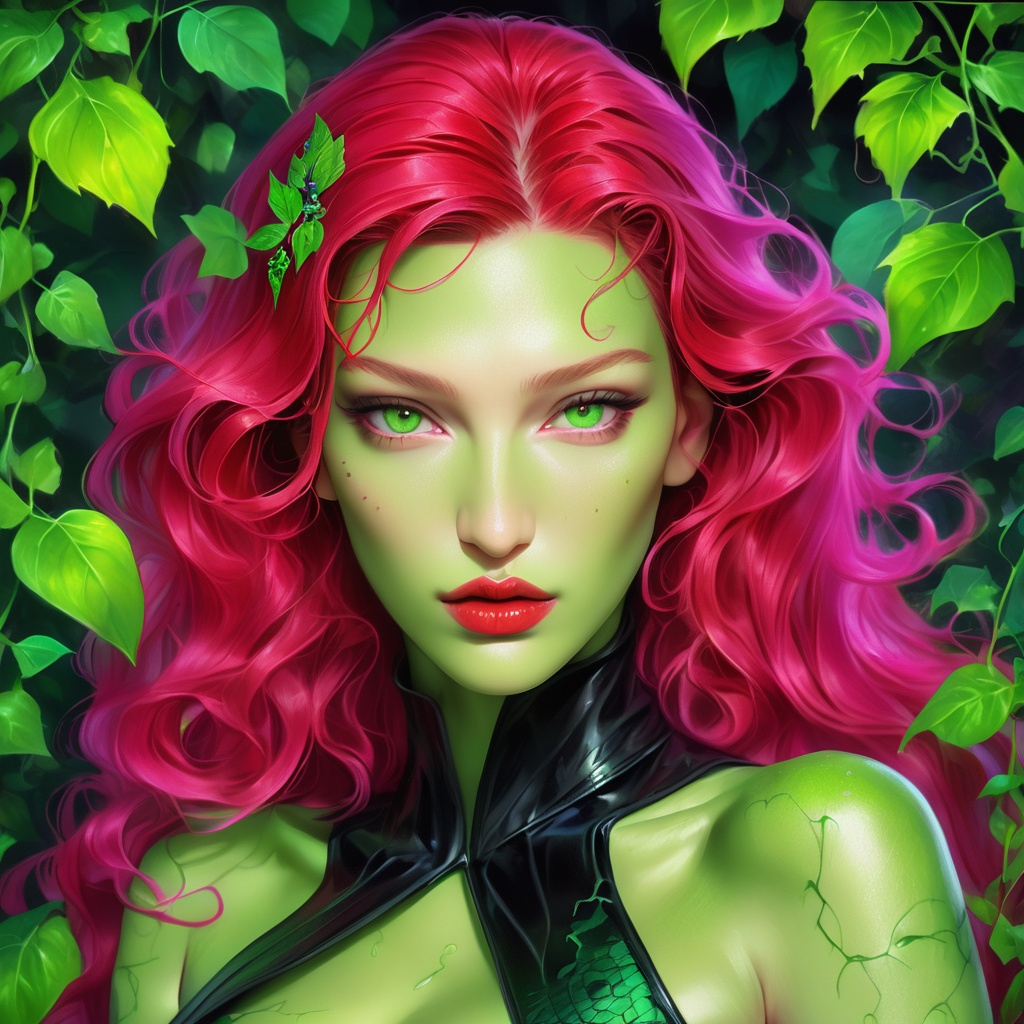 Bella hadid portrait, poison ivy, digital painting,... | OpenArt