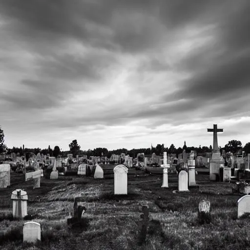 Prompt: A scary, empty cemetery