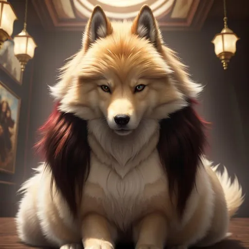 Prompt: 8k, 3D, UHD, masterpiece, oil painting, best quality, artstation, hyper realistic, photograph, perfect composition, zoomed out view of character, 8k eyes, Portrait of a (beautiful Ninetales), {canine quadruped}, glistening gold fur, thick luxurious fur, deep sinister (crimson eyes), ageless, lives a thousand years, epic anime portrait, vindictive, angry, growling, vengeful, wearing a luxurious {crimson collar}, presenting magical jewel, billowing gold mane with fluffy golden crest, golden magic fur lighlights, studio lighting, global illumination, sharp focus, intricately detailed fur, graceful, regal, billowing chest, cinematic, vector art, ray tracing, possesses fire element, blizzard, snow mountain, magnificent, sharp detailed eyes, beautifully detailed face, highly detailed starry sky with pastel pink clouds, ambient golden light, plump, perfect proportions, vector art, nine beautiful tails with pale orange tips, insanely beautiful, highly detailed mouth, symmetric, sharp focus, golden ratio, magic fur highlights, complementary colors, perfect composition, professional, unreal engine, high octane render, highly detailed mouth, Yuino Chiri, Anne Stokes