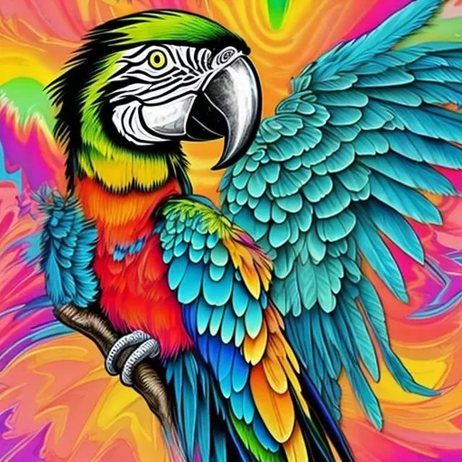 Prompt: Lisa frank style of macaw 