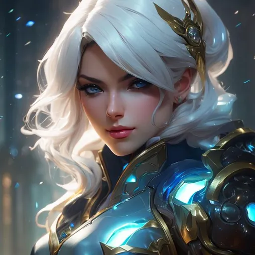 Prompt: upper torso portrait of league of legend's Camille in fancy suit, silver hair, soft lighting, perfect composition, cinematic, video game trailer, dramatic, detailed painting, 8k, octane render, by makoto shinkai, stanley artgerm lau, wlop, rossdraws, concept art, digital painting, looking into camera,