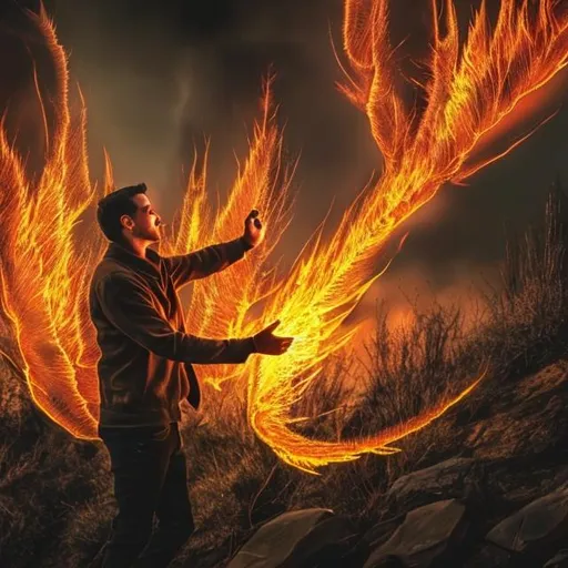 Prompt: Man having spell of fire