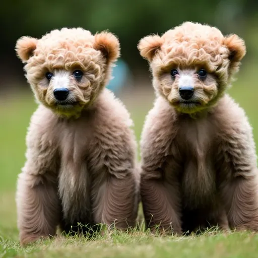 Prompt: Two [bear cubs - poodles]