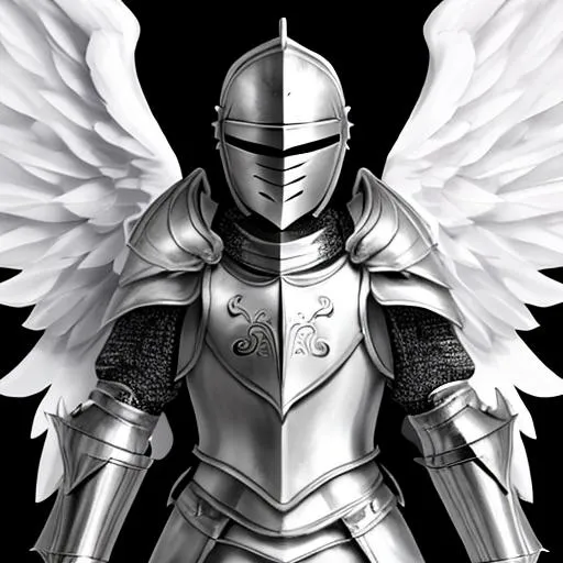 Prompt: Knight black and white armour with angel wings
