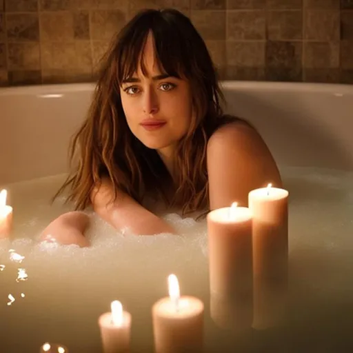 Dakota Johnson with bangs sleeping in a very warm bu...